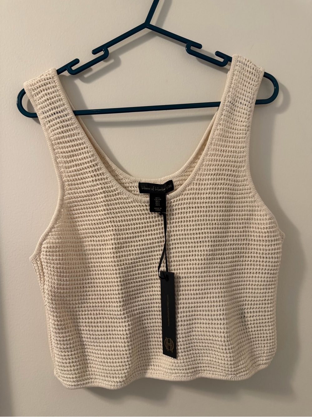 NWT House of Harlow 1960 Cream Waffle Knit Tank Top Sz L